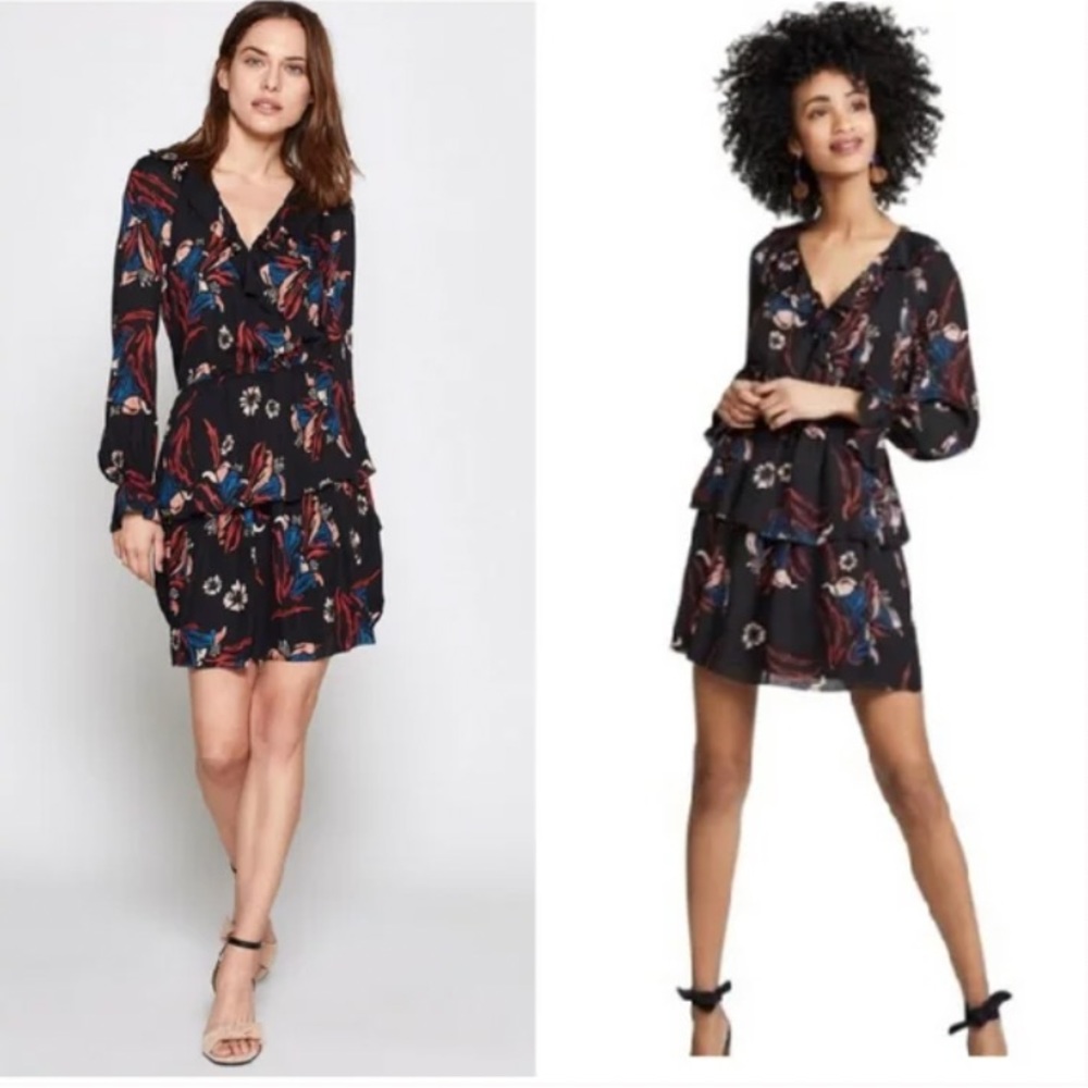 JOIE Black Nour Floral Tiered Silk Dress Size XL NEW WITH TAG
